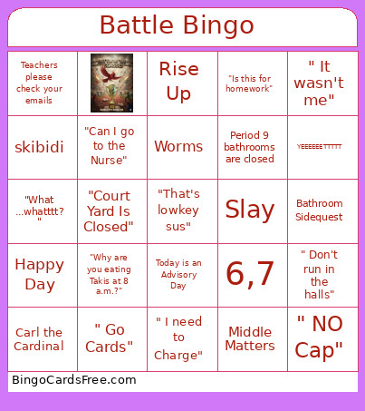 Battle Bingo Card