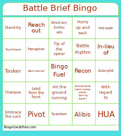 Battle Brief Bingo Card