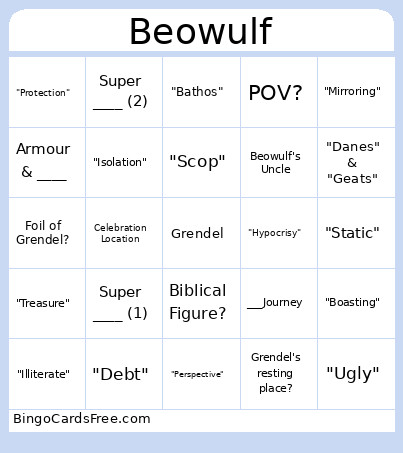 Battle With Grendel Bingo Card