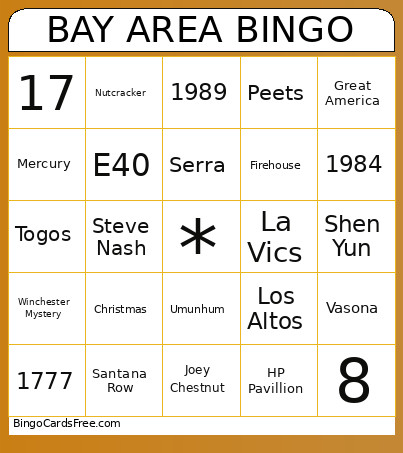 Bay Area Bingo Card