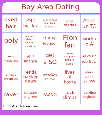 Bay Area Dating Isabelle Trauma Bingo Card