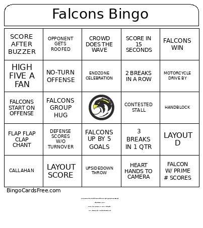 Bay Area Falcons Bingo Card
