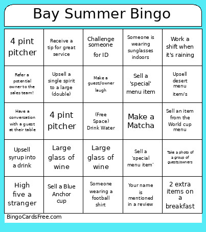 Bay Summer Bingo Card