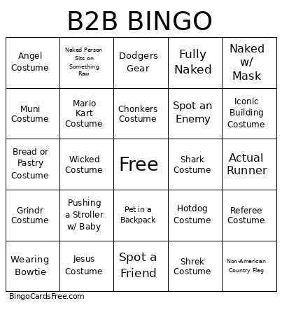 Bay To Breakers Bingo Card