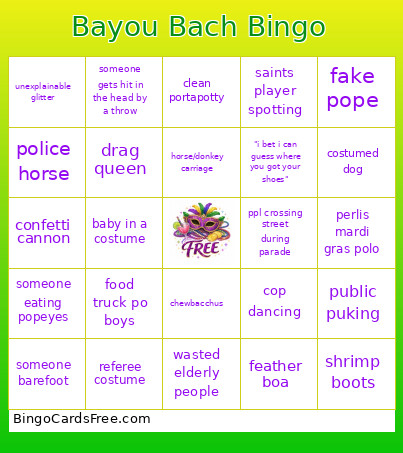 Bayou Bach Bingo Card