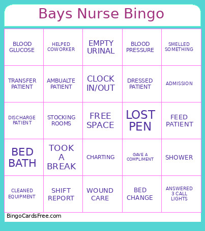 Bays Nurse Bingo Card