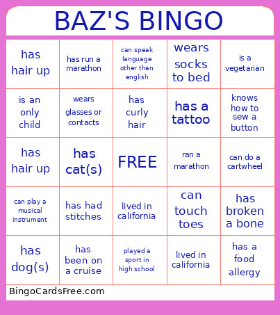 Baz's Bingo Card