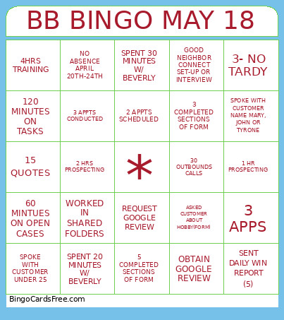 BB MAY 18 Bingo Card