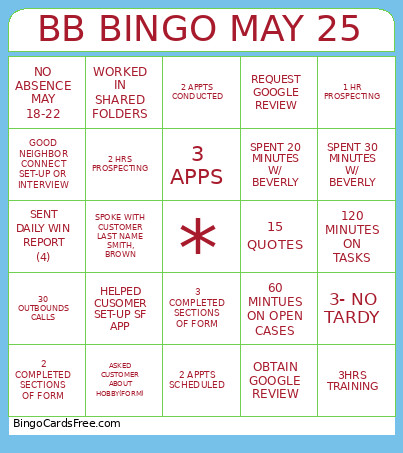BB MAY 25 Bingo Card