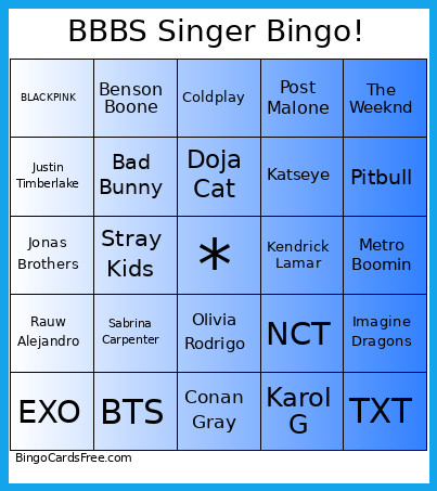 BBBS Singer ! Bingo Card