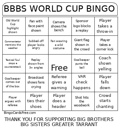 BBBS WORLD CUP Bingo Card