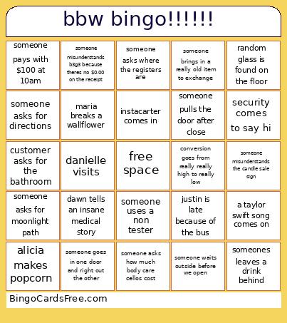 Bbw !!!!!! Bingo Card