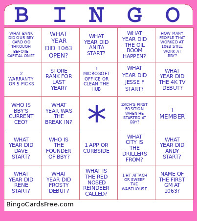 BBY Bingo Card