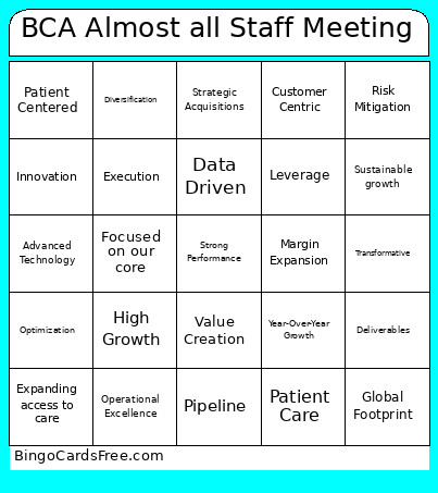 BCA Almost All Staff Meeting Bingo Card 2