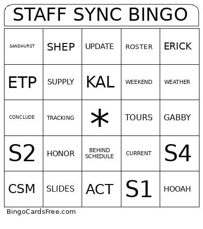 BDE Staff Sync Bingo Card