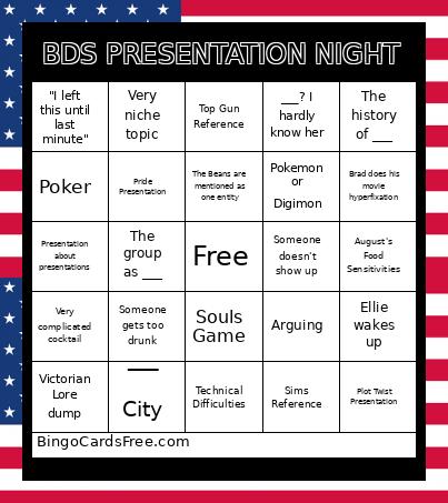 BDS PRESENTATION NIGHT Bingo