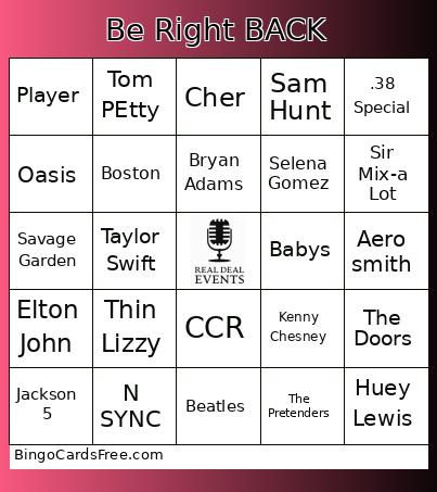Be Right BACK Bingo