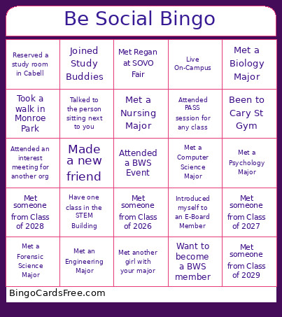 Be Social Bingo Card