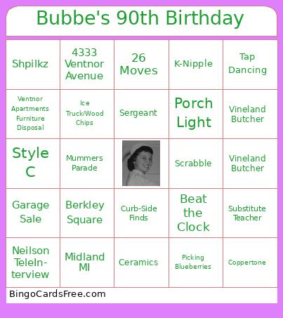 Bea Metzman 90th Birthday Bingo Cards Free Pdf Printable Game, Title: Bubbe's 90th Birthday