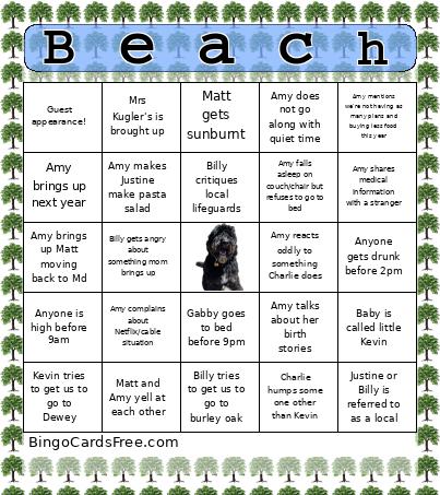 Beach Bingo Card