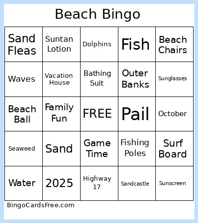Beach Bingo Card