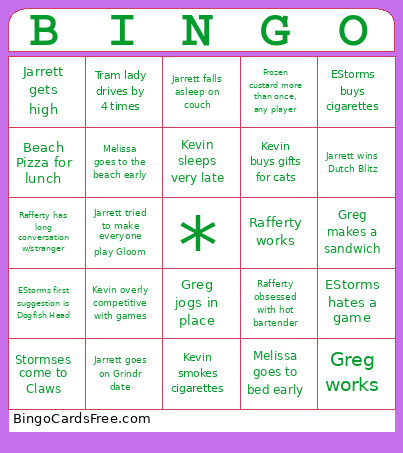 Beach Bingo Card