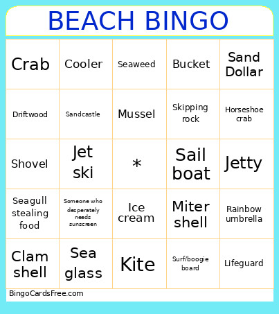 Beach Bingo Card