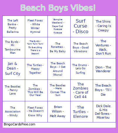 Beach Boys Vibes! Bingo Card