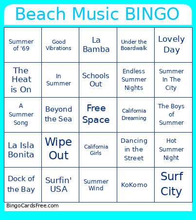 Beach Music Bingo Card