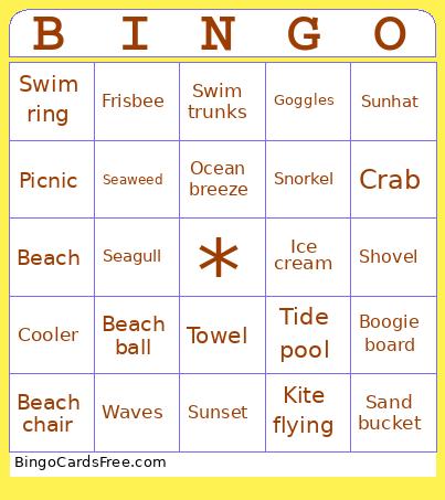 beach vacation Bingo