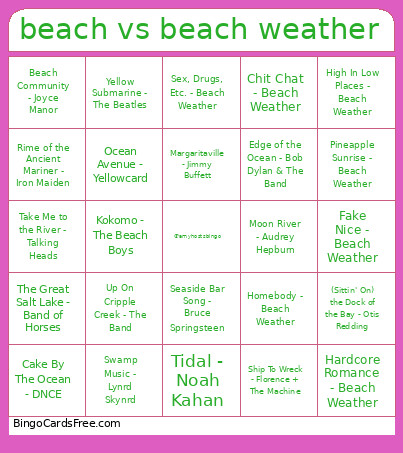 Beach Vs Beach Weather Bingo Card