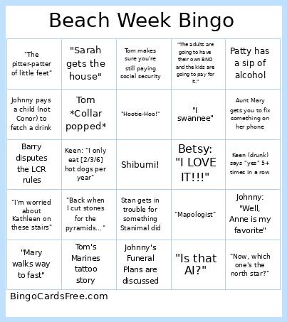 Beach Week Bingo