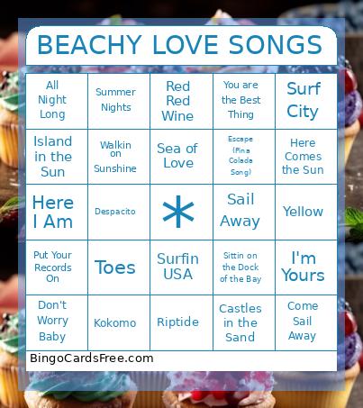 BEACHY LOVE SONGS Bingo
