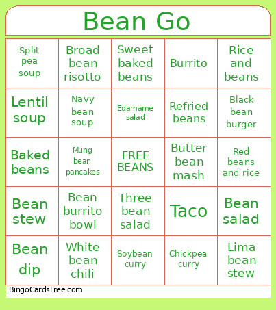 Bean Go Bingo Card