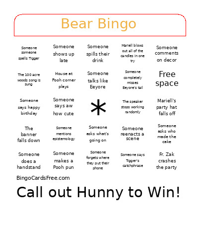 Bear Bingo Card