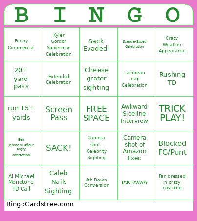 Bears-Packers Bingo Card