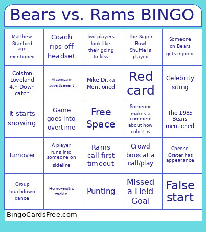 Bears Vs. Rams Bingo Card