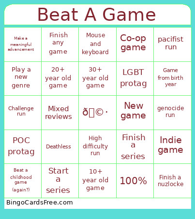 Beat A Game Bingo Card