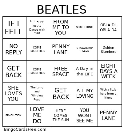 BEATLES Bingo Card