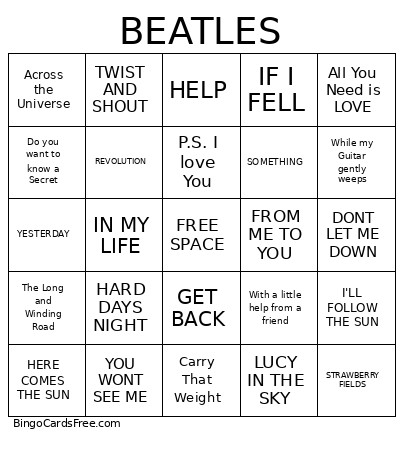 BEATLES Bingo Card