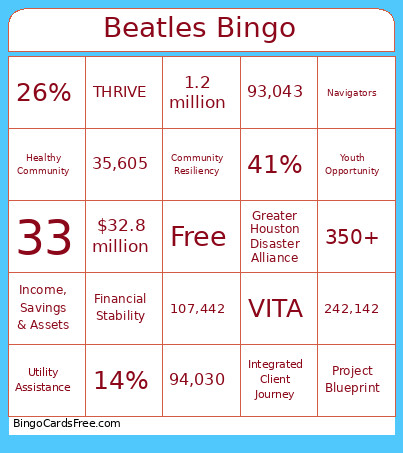 Beatles Bingo Card