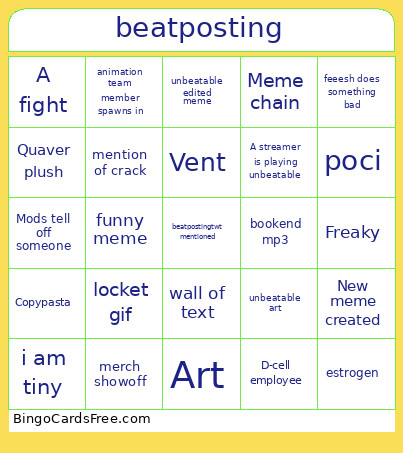 Beatposting Bingo Card