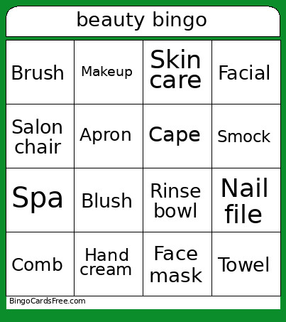 Beauty Bingo Card