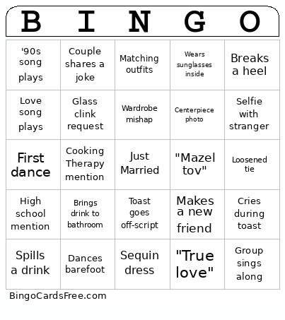 Becca Ryan Wedding Bingo