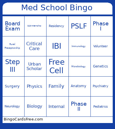 Becoming A Physician Bingo Card
