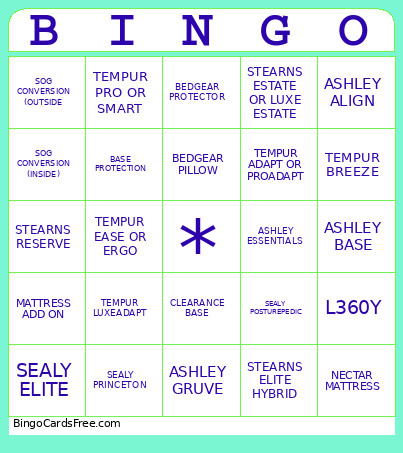 BEDDING Bingo Card