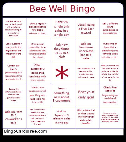 Bee Well Bingo Card