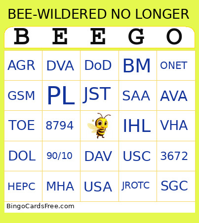 BEE-Wildered No Longer Bingo Card