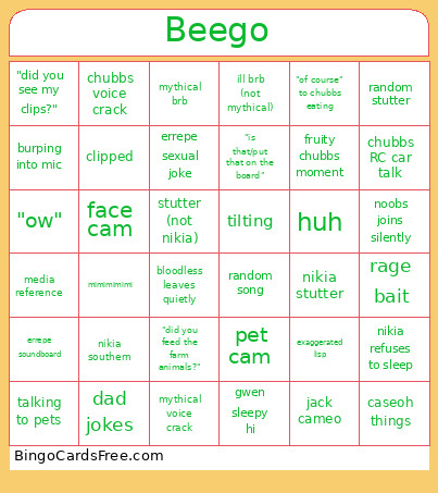 Beego Bingo Card