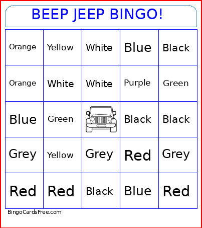 Beep Jeep ! Bingo Card